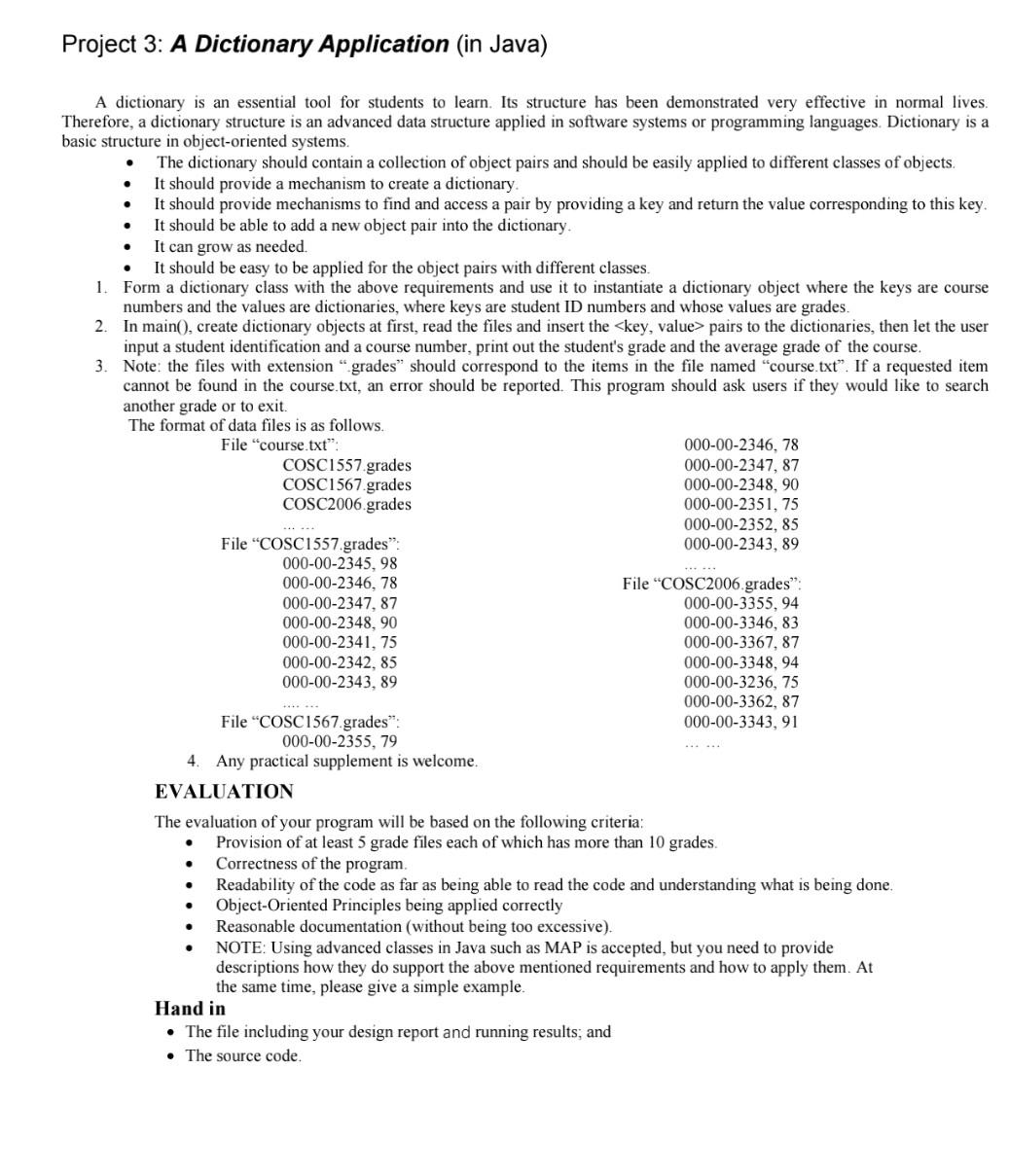 Solved Project 3: A Dictionary Application (in Java) . . A | Chegg.com