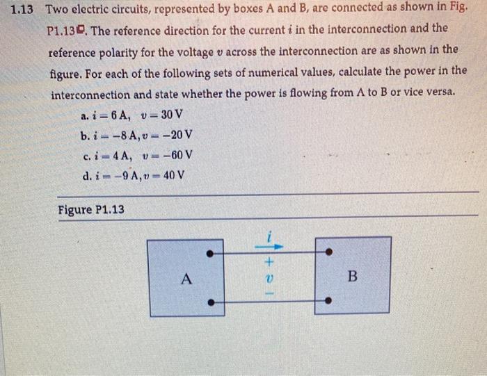 Solved 1.13 Two Electric Circuits, Represented By Boxes A | Chegg.com