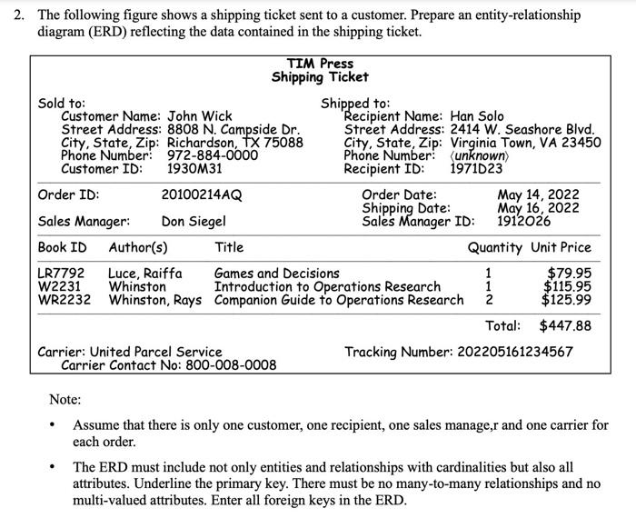 Solved The following figure shows a shipping ticket sent to | Chegg.com