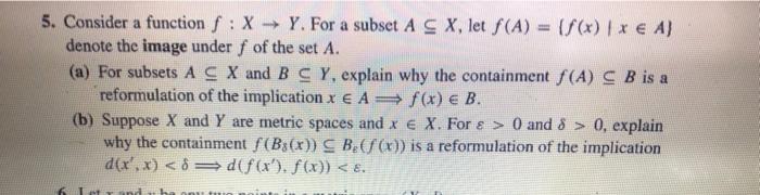 Solved 5. Consider A Function F:X→Y. For A Subset A⊆X, Let | Chegg.com