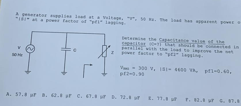 Solved A generator supplies load at a Voltage, "V", 50Hz. | Chegg.com