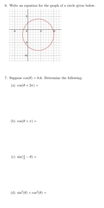 Solved 6. Write an equation for the graph of a circle given | Chegg.com