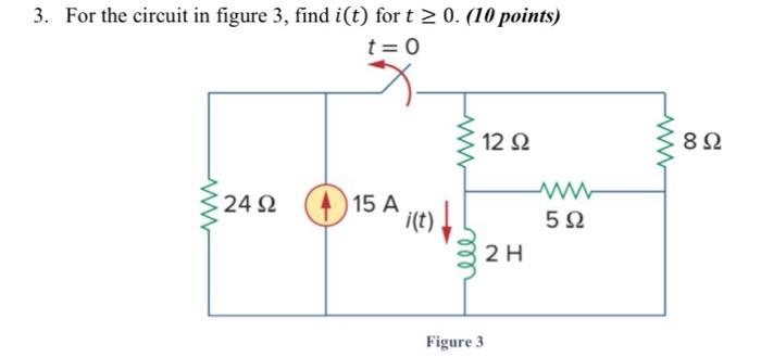 Solved 3. For the circuit in figure 3 , find i(t) for t≥0. | Chegg.com