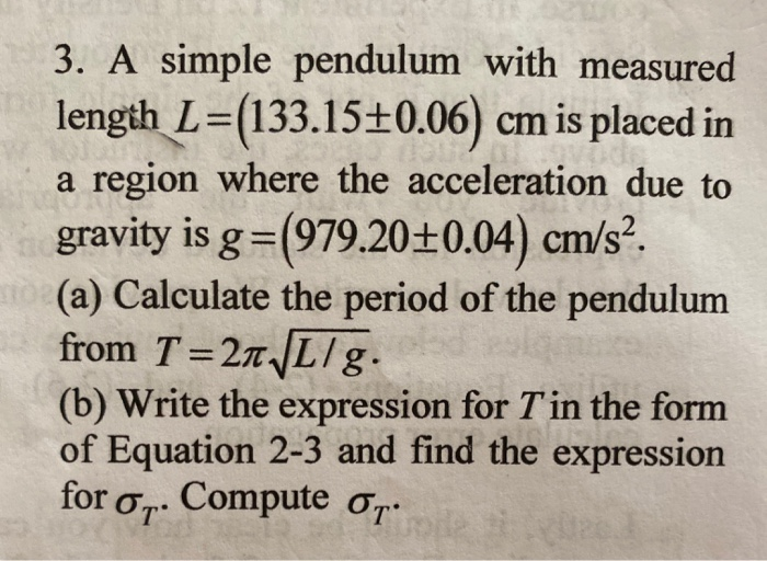 EXERCISE ANSWER SHEET 3. Time of a pendulum. L = | Chegg.com