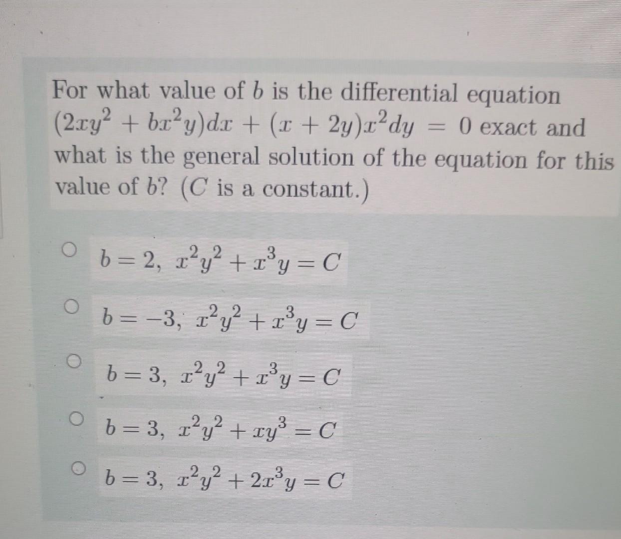 For What Value Of B Is The Differential Equation | Chegg.com