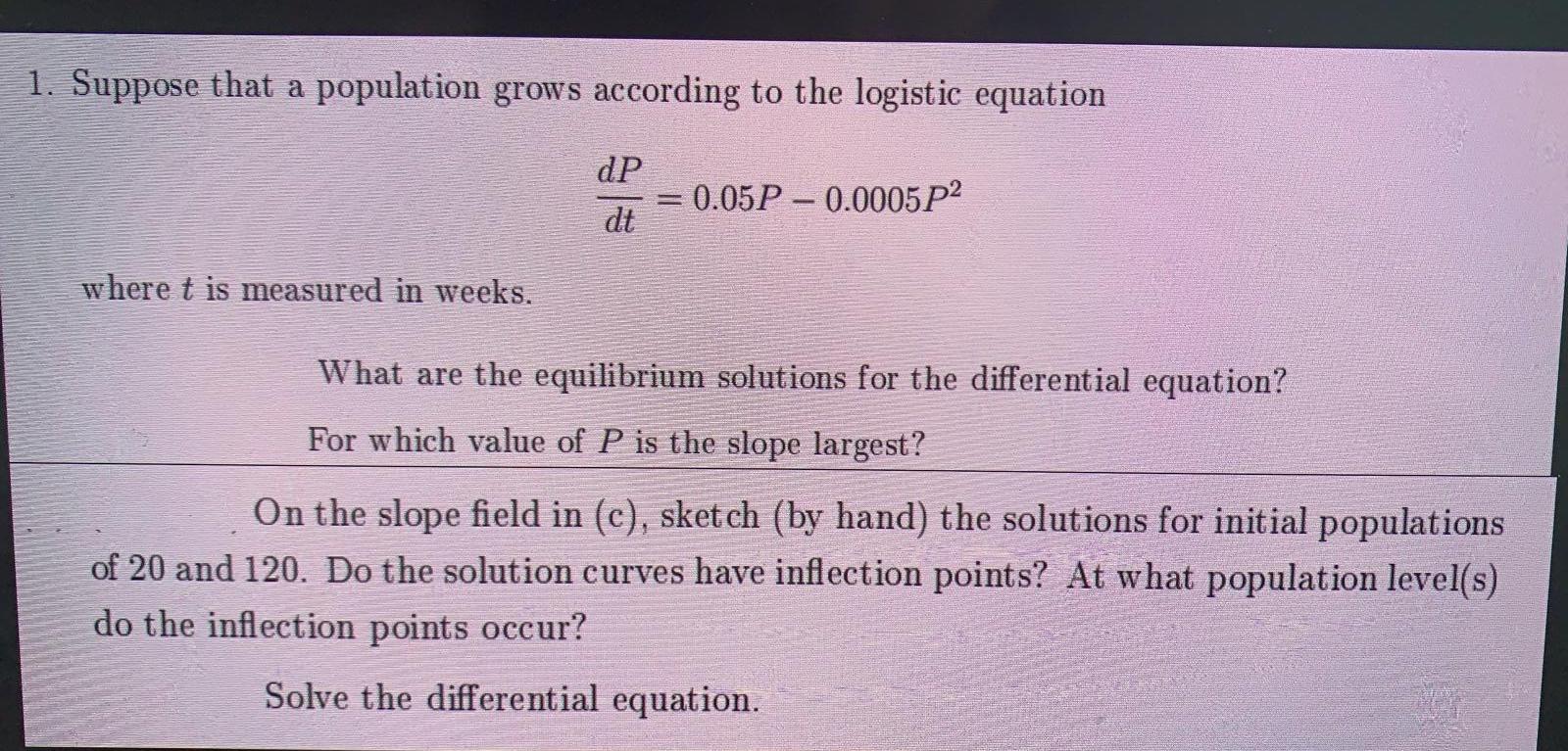 Solved 1. Suppose that a population grows according to the | Chegg.com