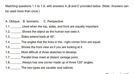 Math Problem Solved Matching Solved Matching questions 1.1 to 1.9, with answers A,B and C | Chegg.com