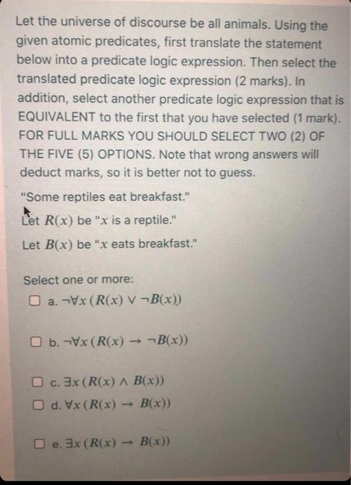 Solved Let the universe of discourse be all animals. Using | Chegg.com