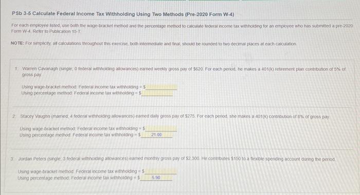 Solved PSb 3.5 Calculate Federal Income Tax Withholding | Chegg.com