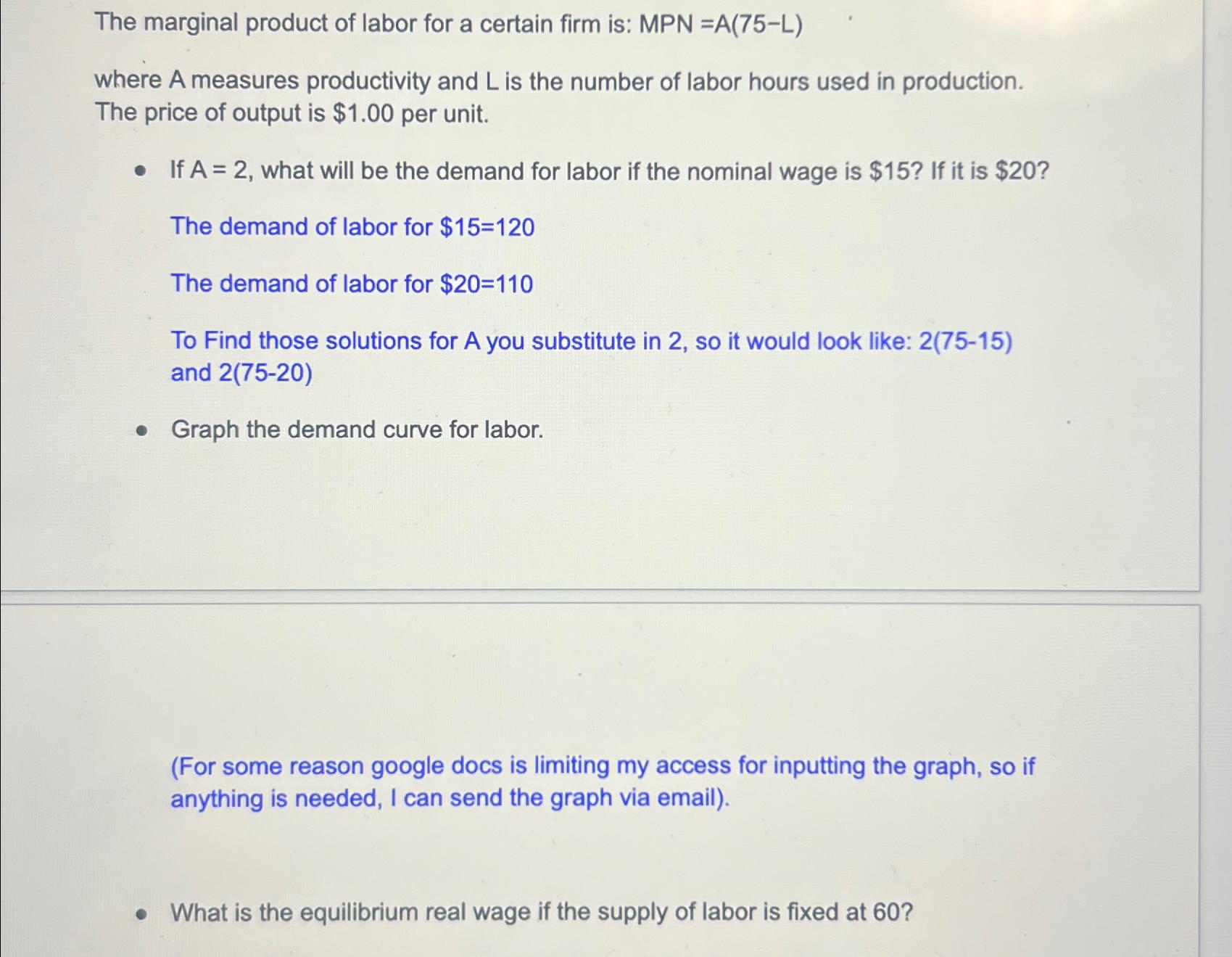 Solved The marginal product of labor for a certain firm is: | Chegg.com