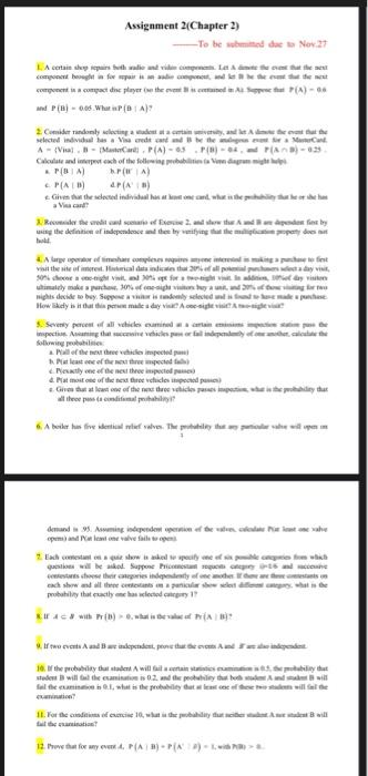 Solved Assignment (Chapter 2) -To be bed due to Nov.27 | Chegg.com