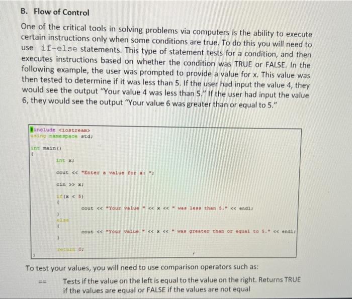 Solved B. Flow of Control One of the critical tools in | Chegg.com