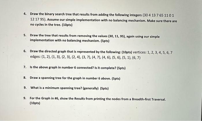Solved 4. Draw the binary search tree that results from | Chegg.com