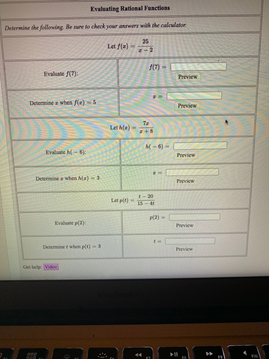 Solved Evaluating Rational Functions Determine the | Chegg.com