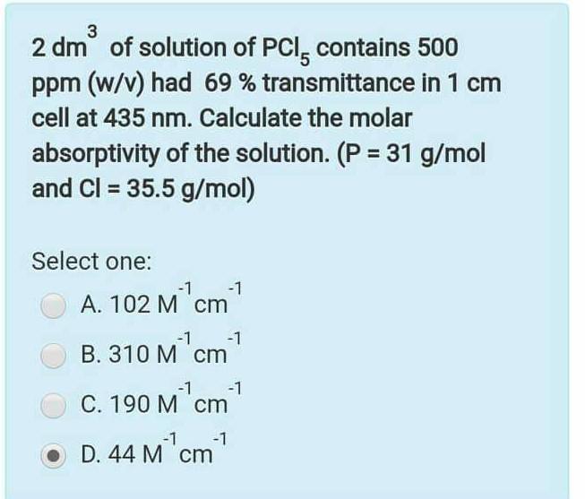 Solved 3 2 Dm Of Solution Of Pci Contains 500 Ppm W V Had Chegg Com