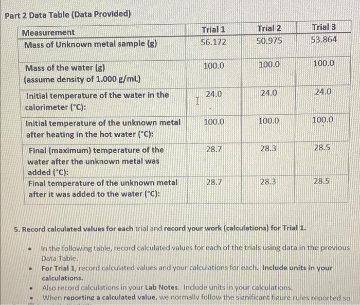Solved Part 2 Data Table (Data Provided) Trial 1 Measurement | Chegg.com