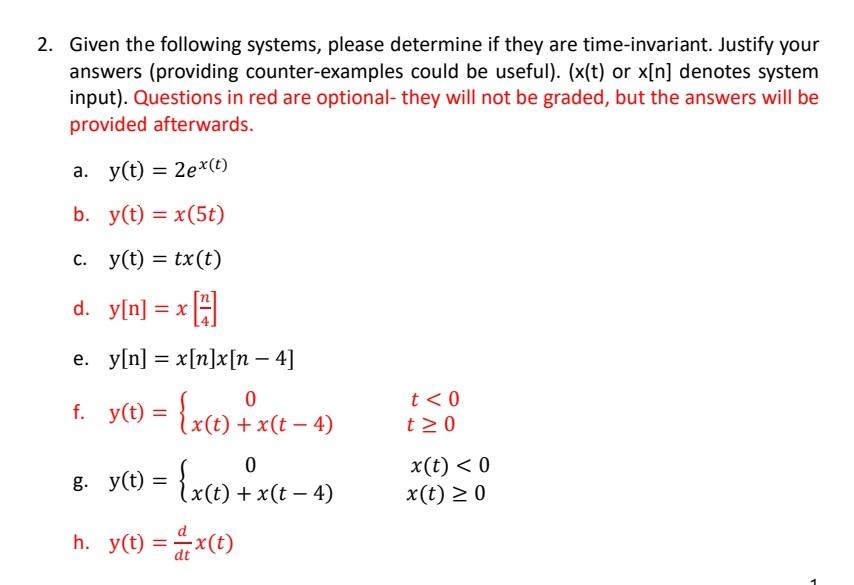 Solved 2. Given the following systems, please determine if | Chegg.com