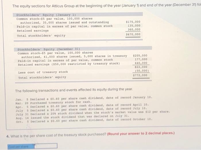 Solved The equity sections for Atticus Group at the