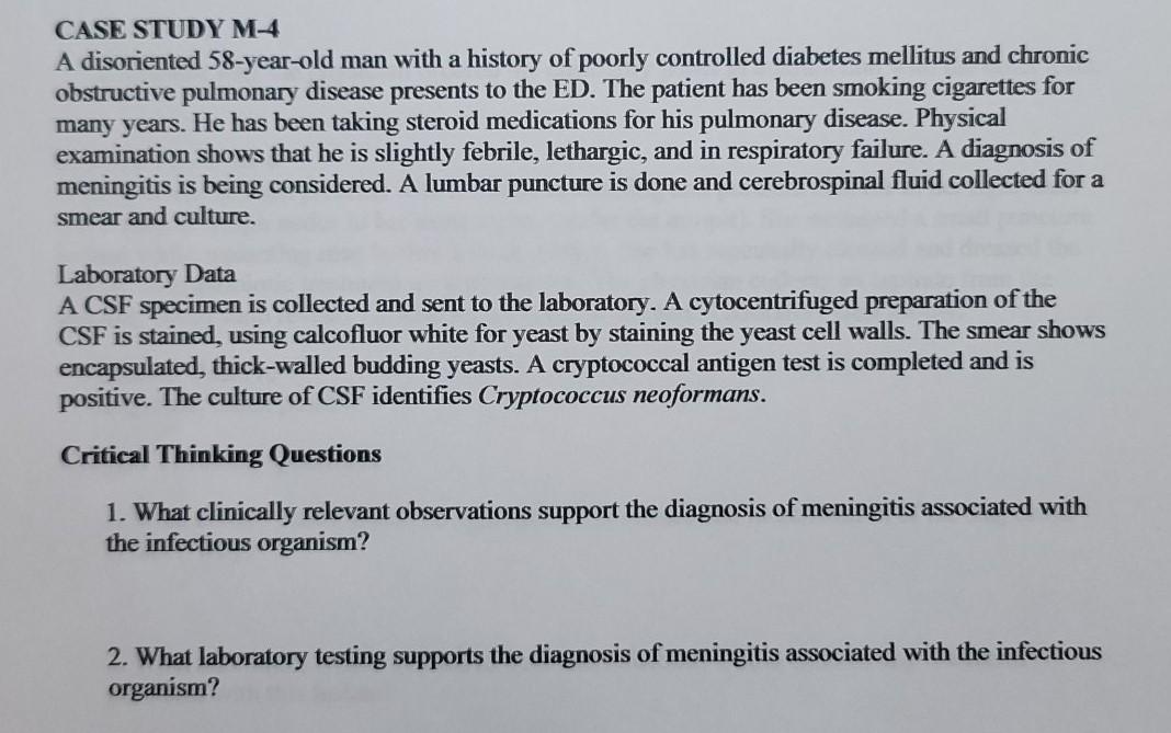 Solved CASE STUDY M-4 A disoriented 58-year-old man with a | Chegg.com