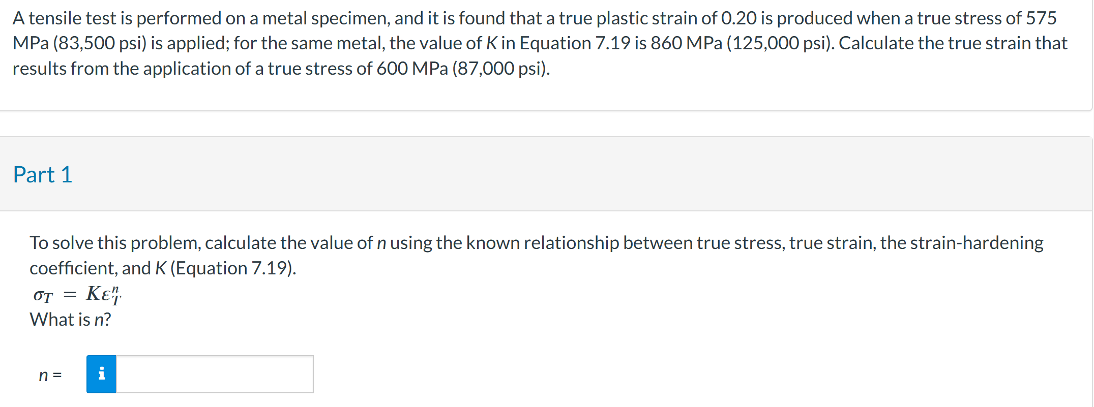 Solved A tensile test is performed on a metal specimen, and | Chegg.com
