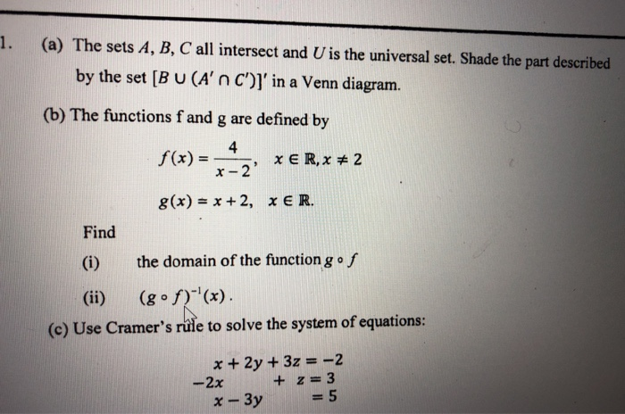 Solved 1 A The Sets A B C All Intersect And U Is The Chegg Com