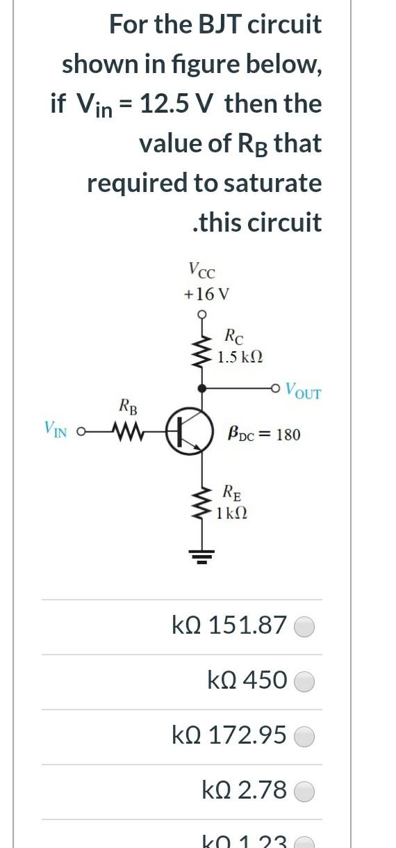 Solved For the BJT circuit shown in figure below, if Vin = | Chegg.com