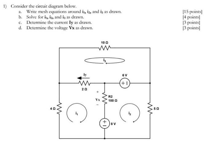 Solved 1) Consider the circuit diagram below. a. Write mesh | Chegg.com