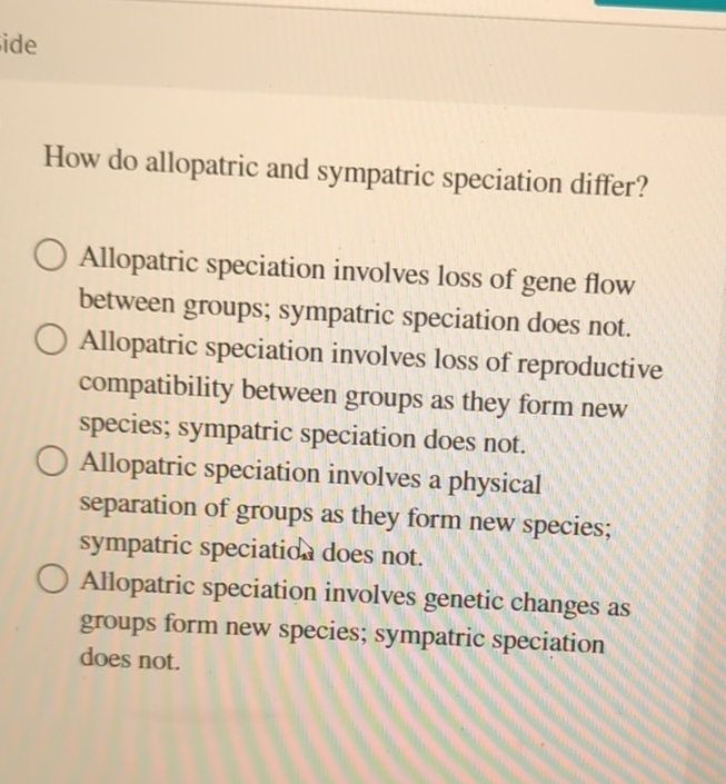 Solved How do allopatric and sympatric speciation | Chegg.com