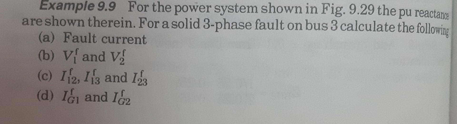 Solved Example 9.9 For the power system shown in Fig. 9.29 | Chegg.com