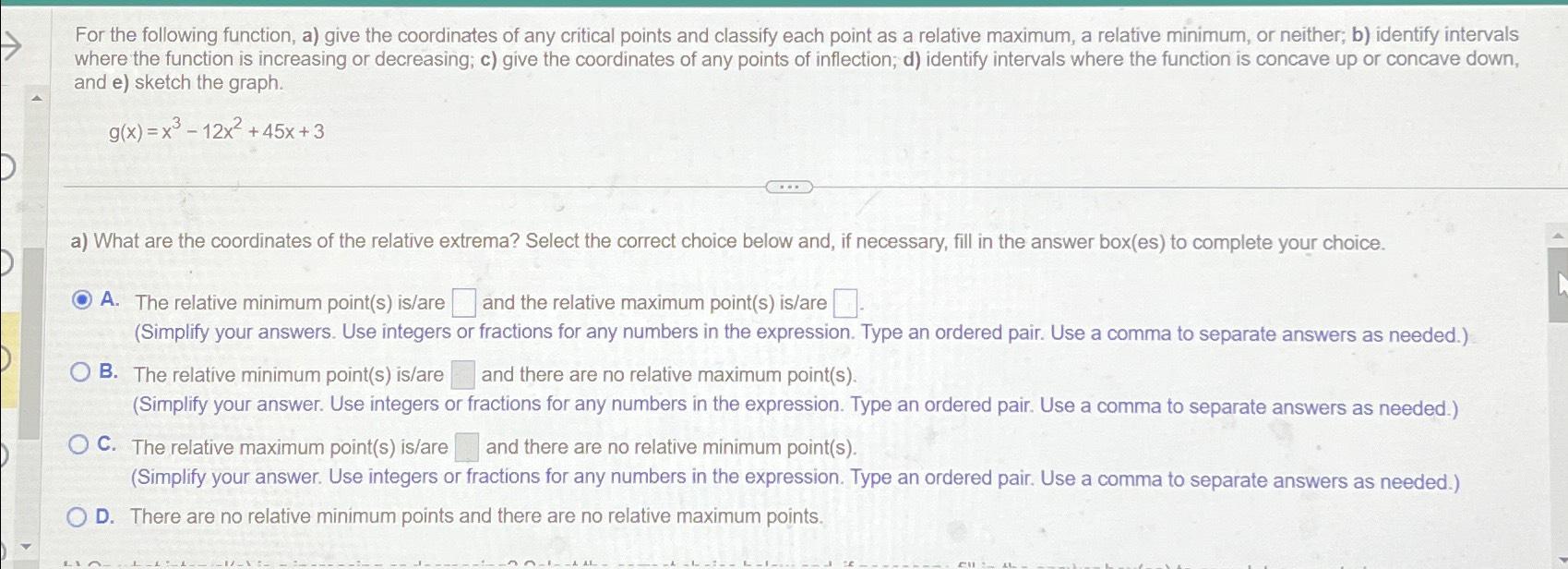 Solved For the following function, a) ﻿give the coordinates | Chegg.com