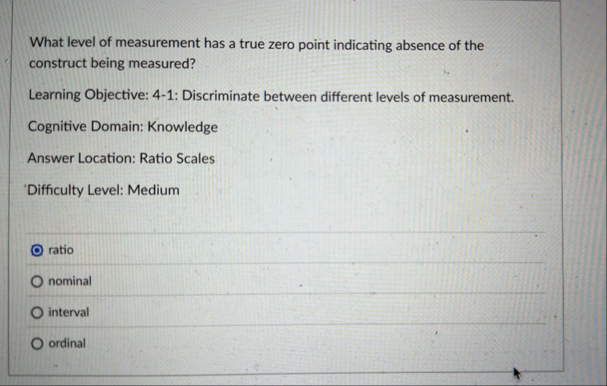Solved What level of measurement has a true zero point | Chegg.com