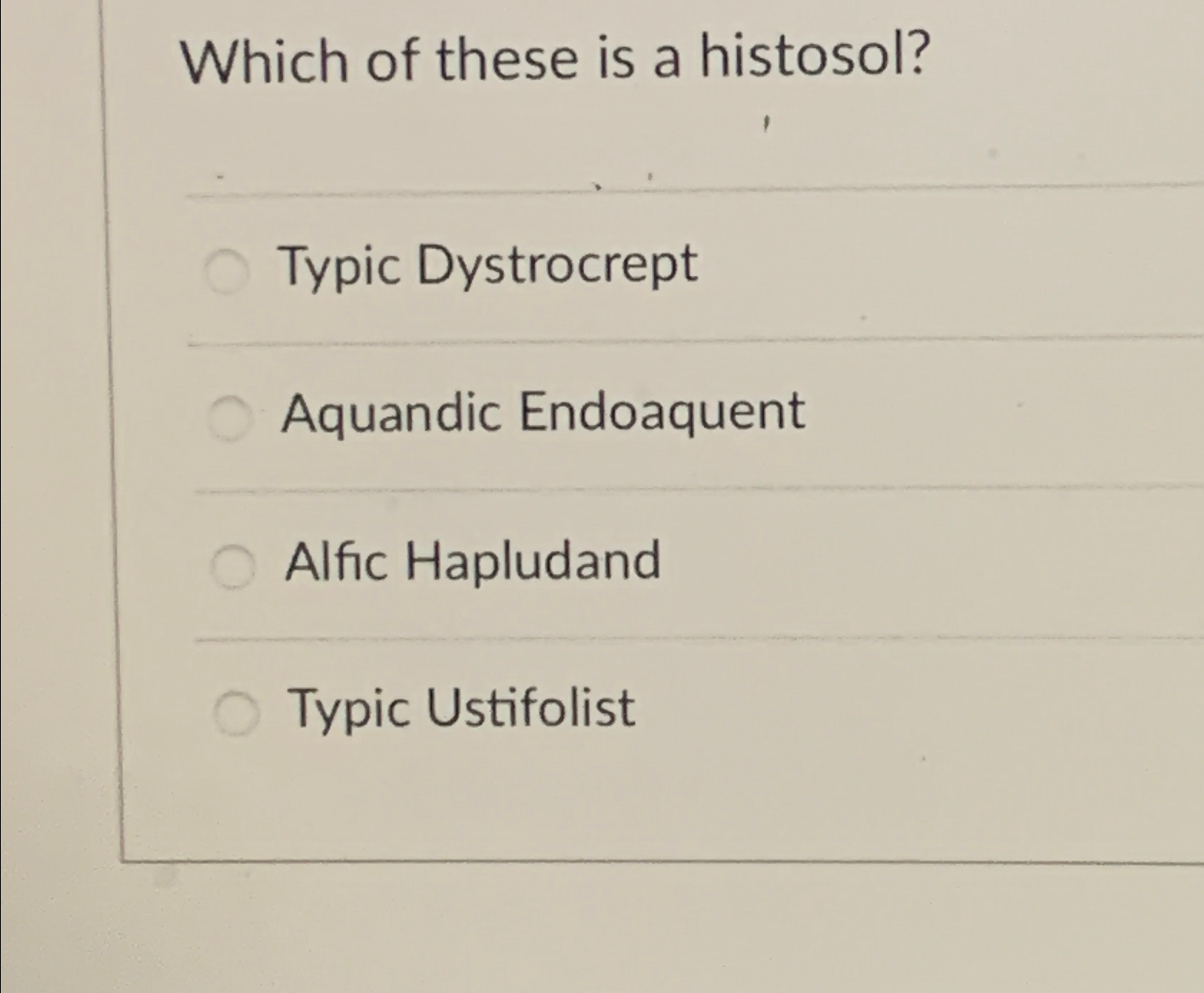 Solved Which of these is a histosol?Typic | Chegg.com