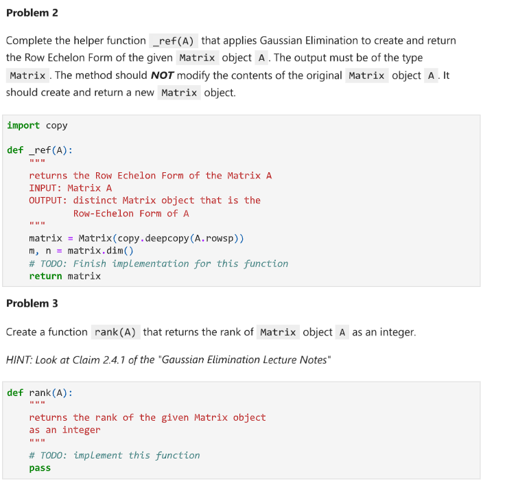 Solved Problem 3Create a function rank(A) ﻿that returns the | Chegg.com