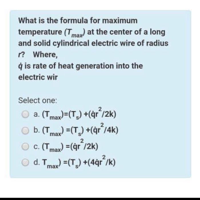 Solved What is the formula for maximum temperature (T max) | Chegg.com