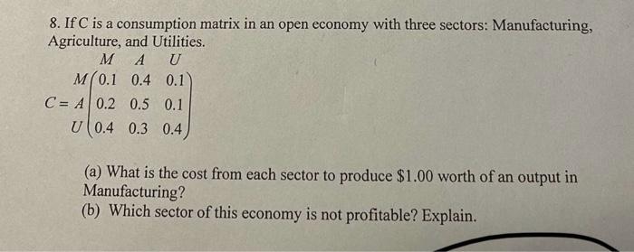 Solved 8. If C is a consumption matrix in an open economy | Chegg.com