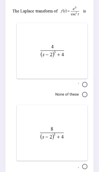 Solved The Laplace Transform Of F T Csct Is 4 S 2 4 Chegg Com