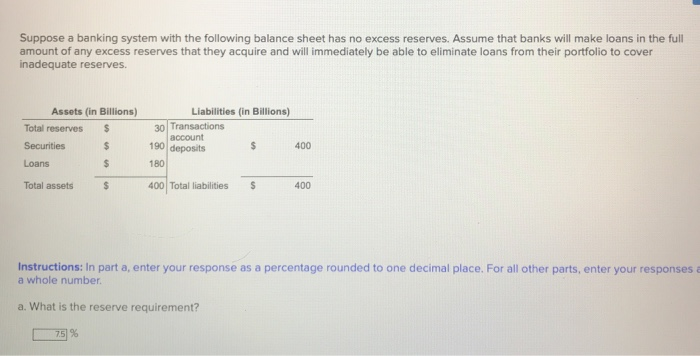 Solved Suppose A Banking System With The Following Balance 7534