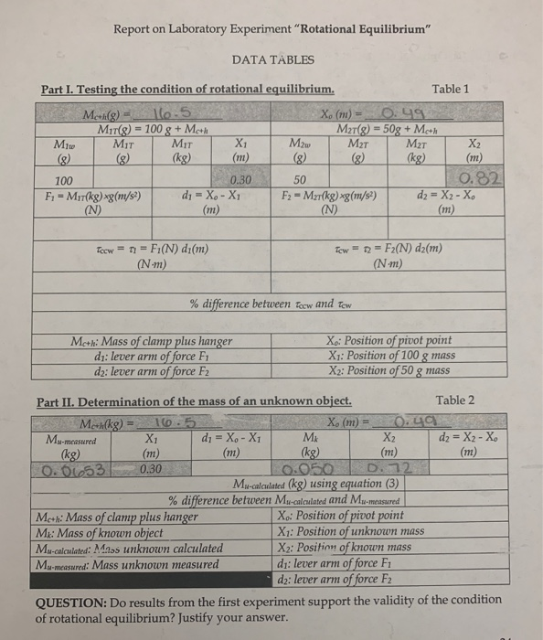 Solved Report On Laboratory Experiment "Rotational | Chegg.com