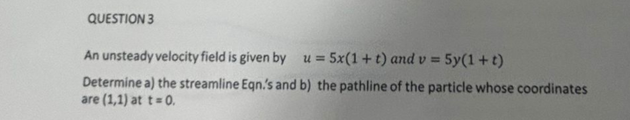 Solved QUESTION 3An unsteady velocity field is given by | Chegg.com