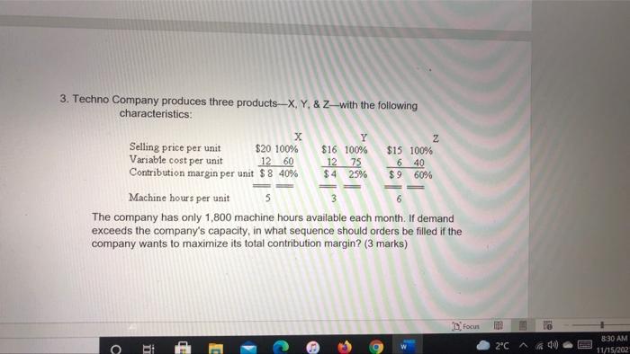 Solved 3. Techno Company Produces Three Products-X, Y,& | Chegg.com