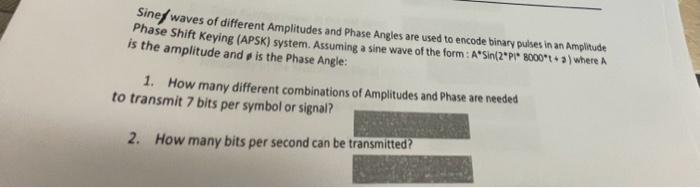 Solved Sine Waves Of Different Amplitudes And Phase Angles 