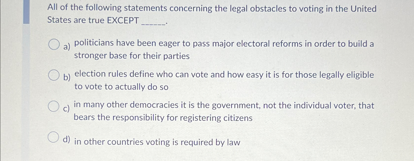 Solved All of the following statements concerning the legal | Chegg.com