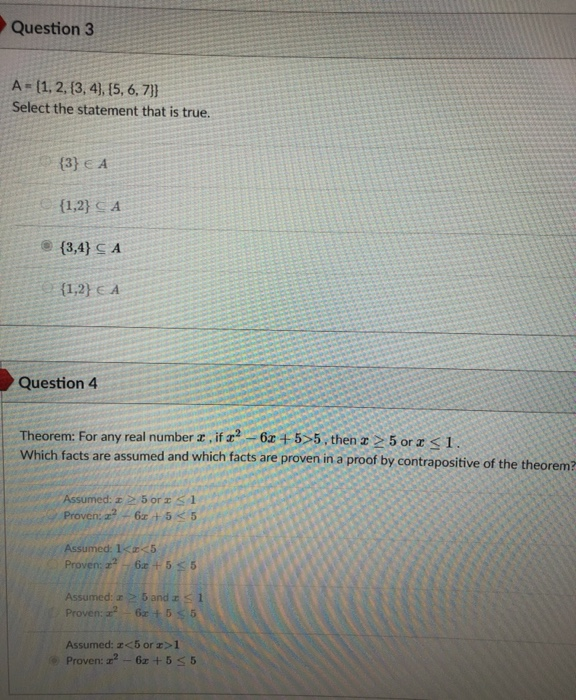 Solved Question 3 A = (1, 2, (3, 4), (5, 6, 7}} Select the | Chegg.com