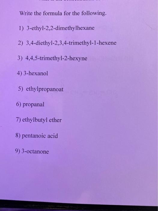 Solved Write the formula for the following. 1) | Chegg.com