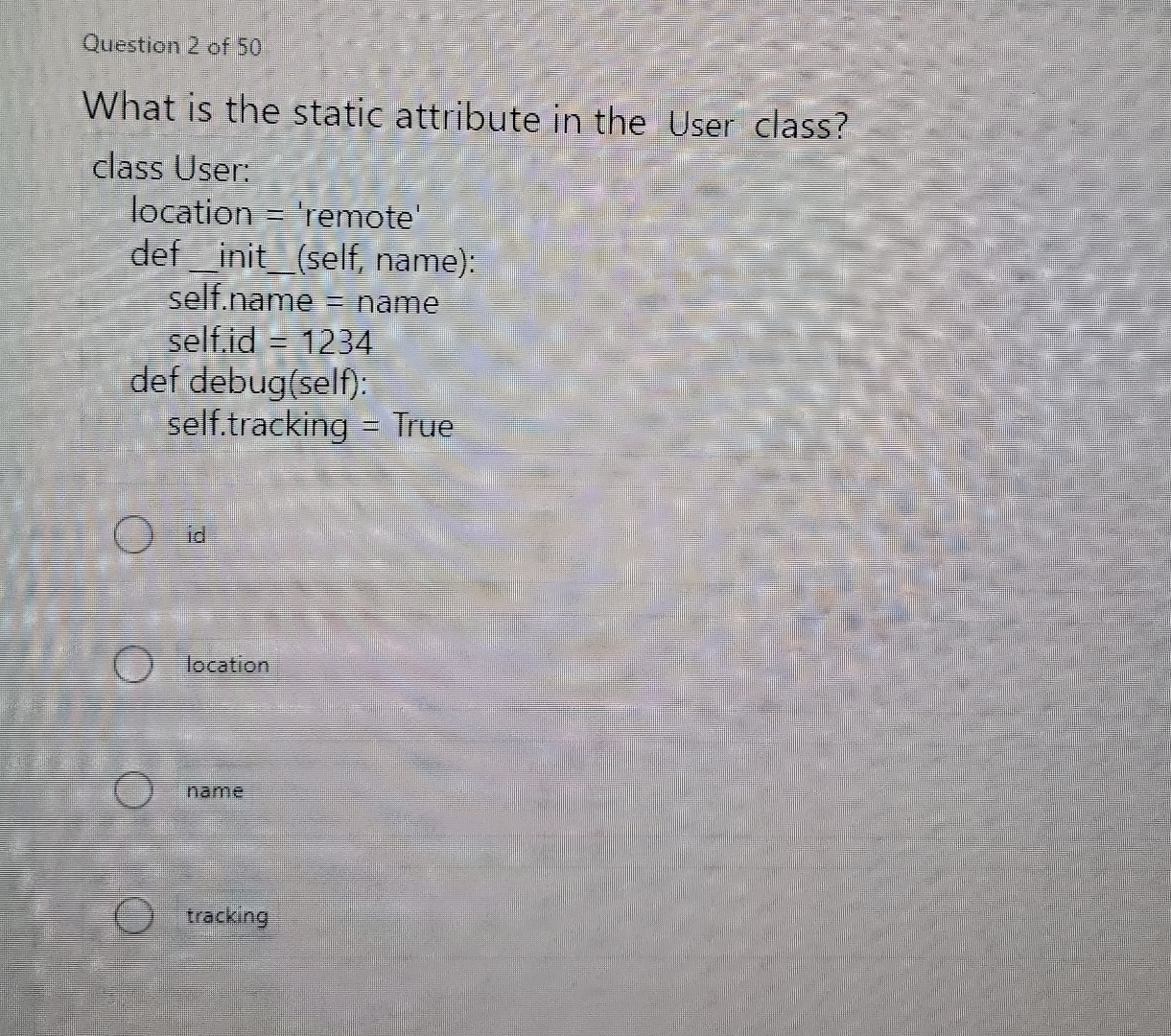 Solved wQuestion 2 ﻿of 50What is the static attribute in the | Chegg.com