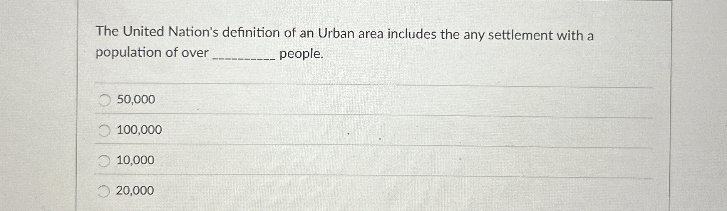 Solved The United Nation's definition of an Urban area | Chegg.com