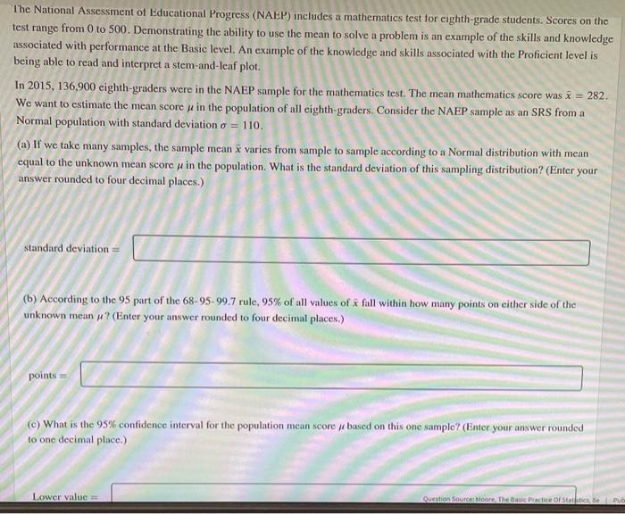 Solved The National Assessment of Educational Progress