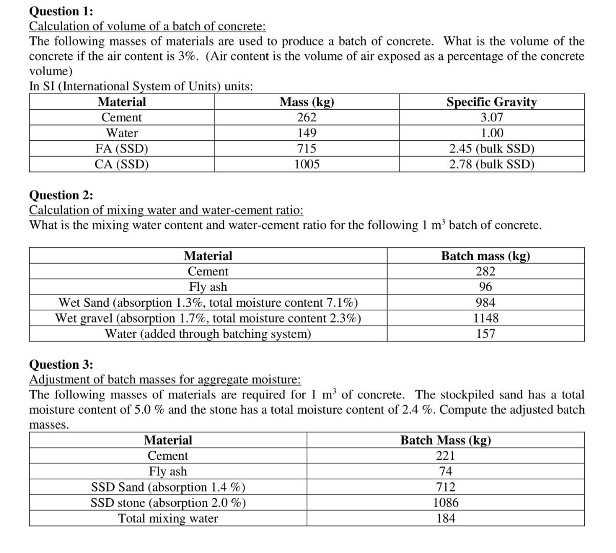 Solved Question 1 Calculation of volume of a batch of
