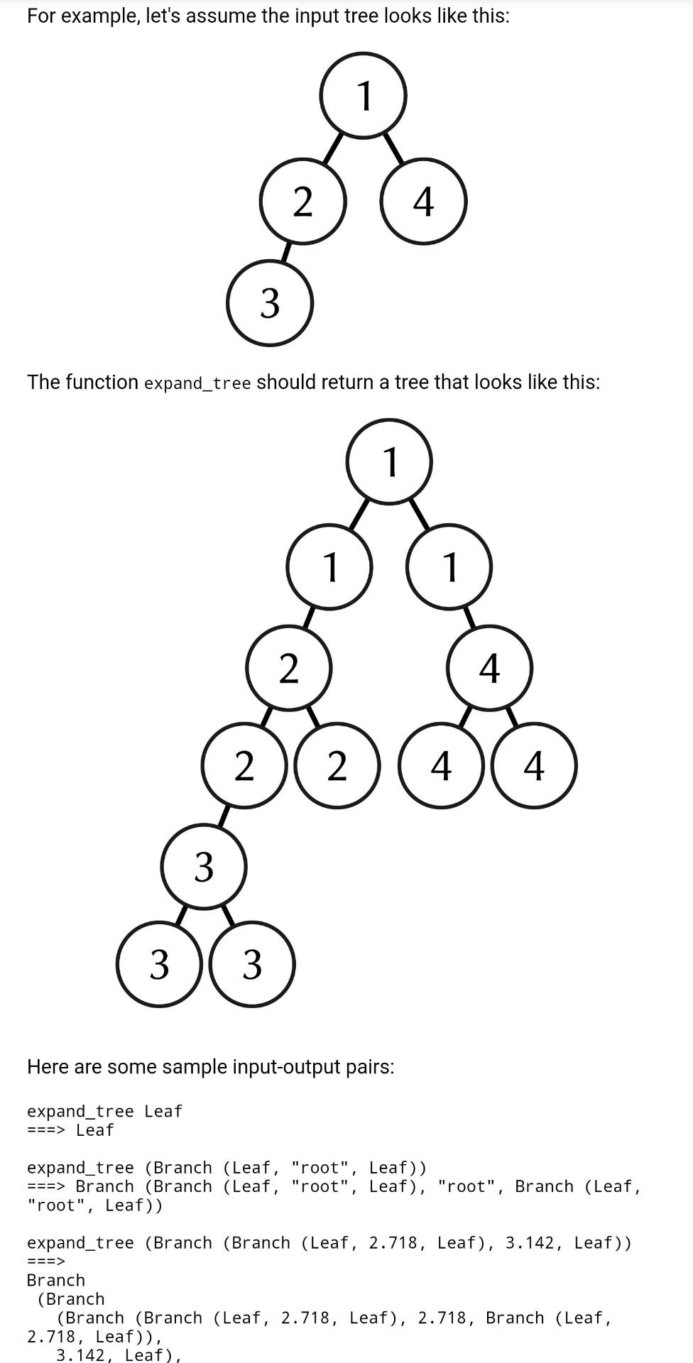 Solved Define a function expand_tree of type 'a tree -> 'a | Chegg.com