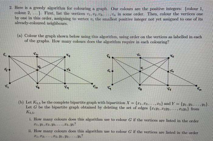 Solved 2. Here is a greedy algorithm for colouring a graph. | Chegg.com